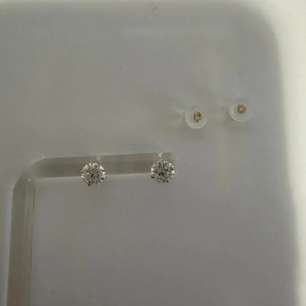 NWOT _ 14K Yellow Gold with Round Cut Cubic Zirconia Imported Stud Earrings - Picture 2 of 5